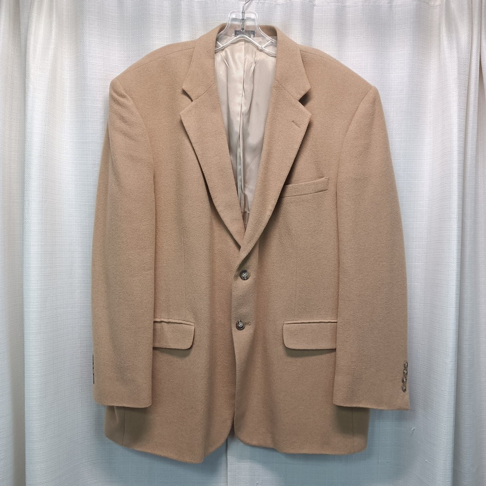 Stafford Mens 48R 100% Camel Hair Blazer Tan Two Button Sport Coat Jacket Formal